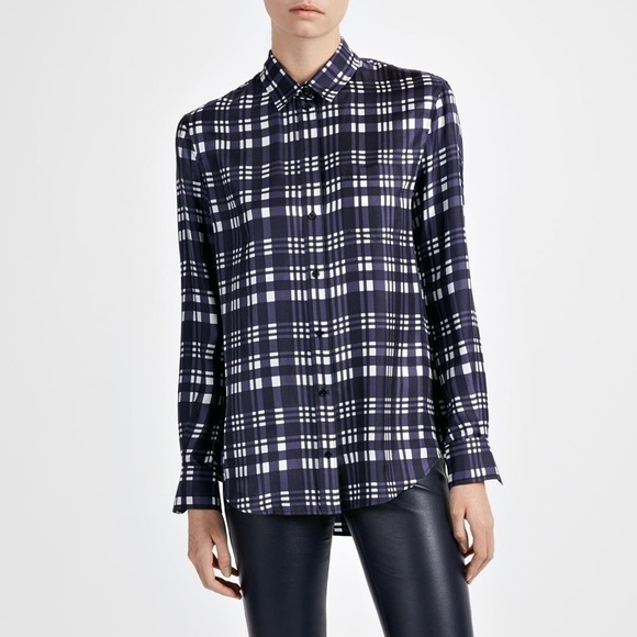 Joseph Silk Oversized Plaid Twill Dara Blouse 1/4 button down shirt. Size 8 - Picture 4 of 14